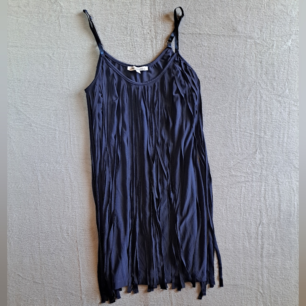 Stillettos blue fringe mini dress
